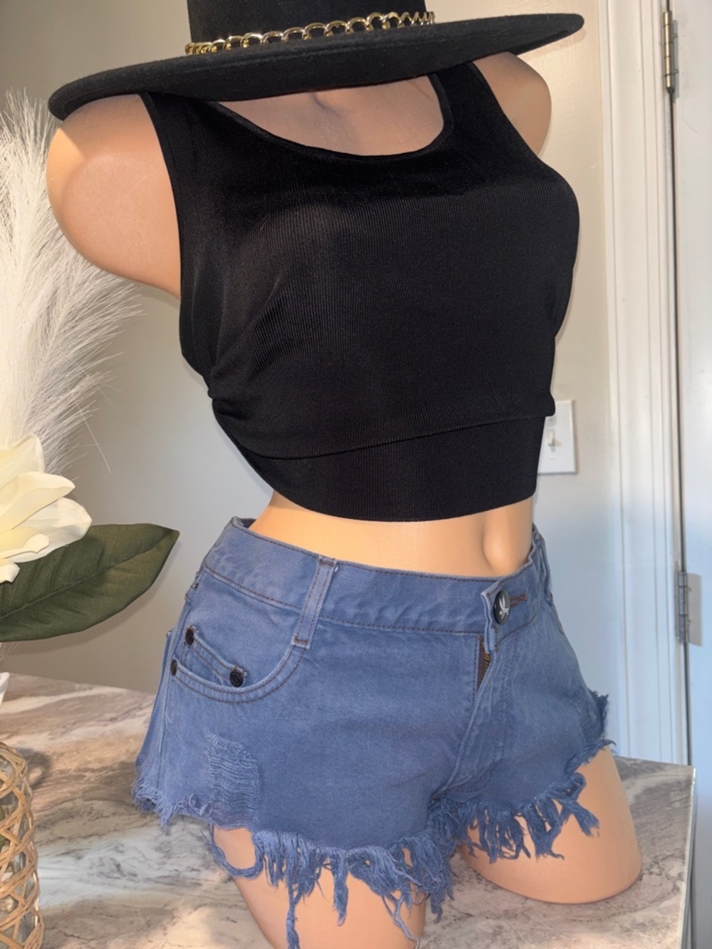 One Teaspoon Blue Distressed Jean Shorts